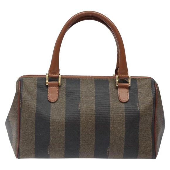 FENDI Pecan Canvas Hand Bag Brown Black gold Auth yk18138 - Picture 4 of 15